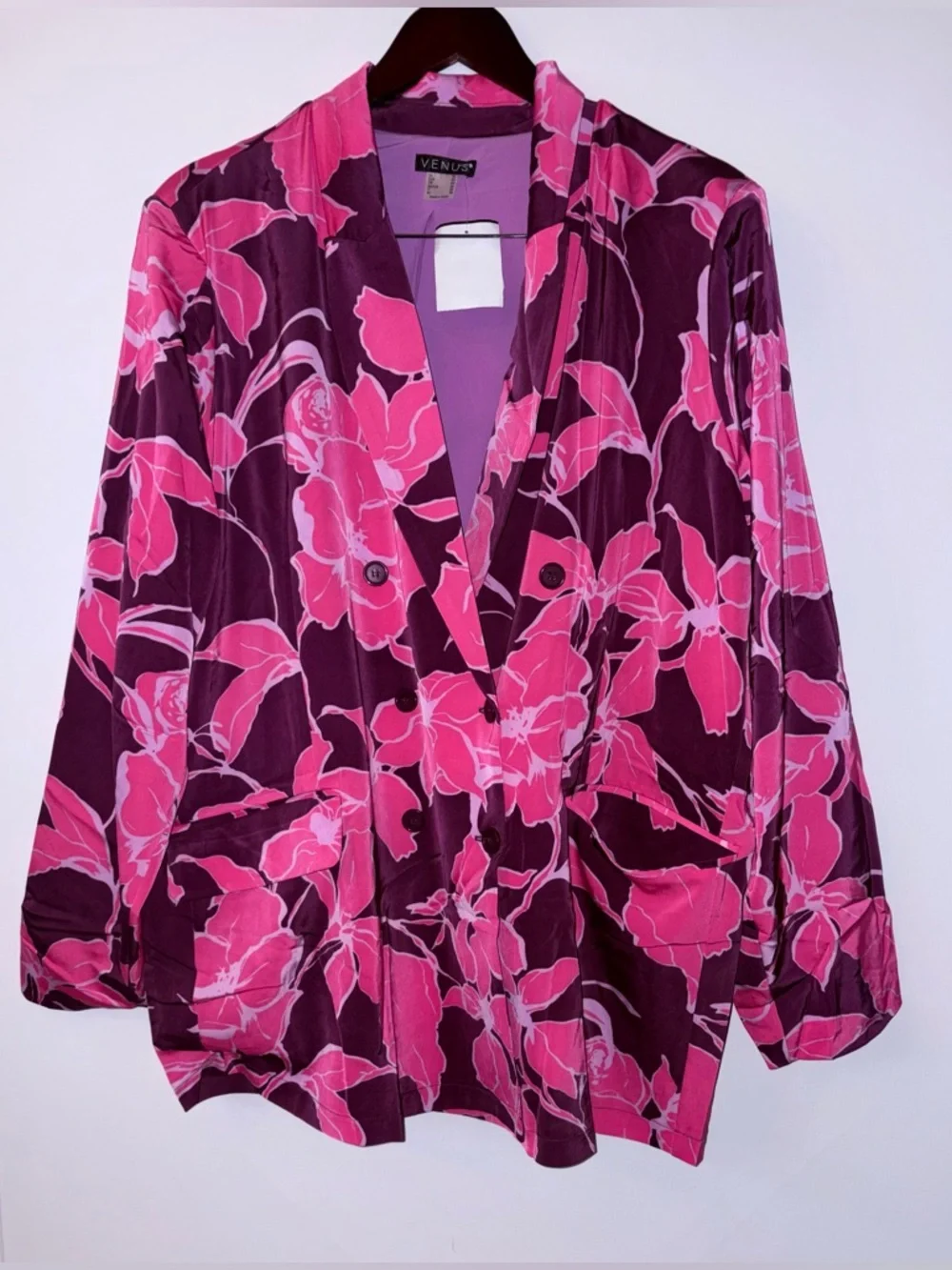 VENUS Purple and Pink Floral Open Blazer